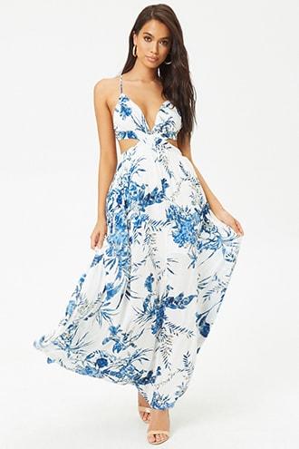 Forever 21 Floral Cutout Maxi Dress , Blue