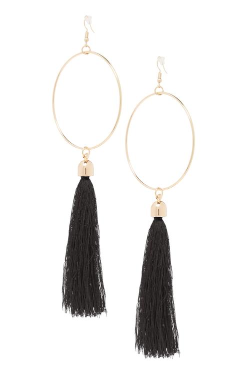 Black Hoop Tassel Earrings