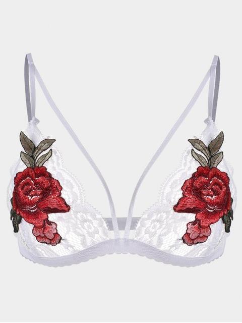 Flower Applique Scalloped Lace Bralette