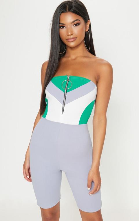 Grey Bandeau Zip Through Unitard