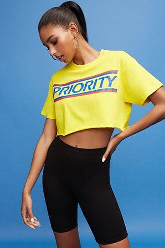 Forever 21 Usps Priority Boxy Crop Top , Yellow/blue