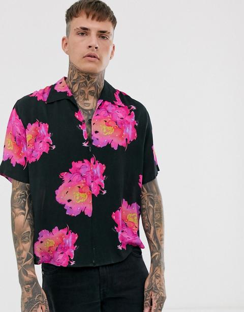 Camisa Amplia Con Cremallera Y Estampado Floral De Asos Design-negro