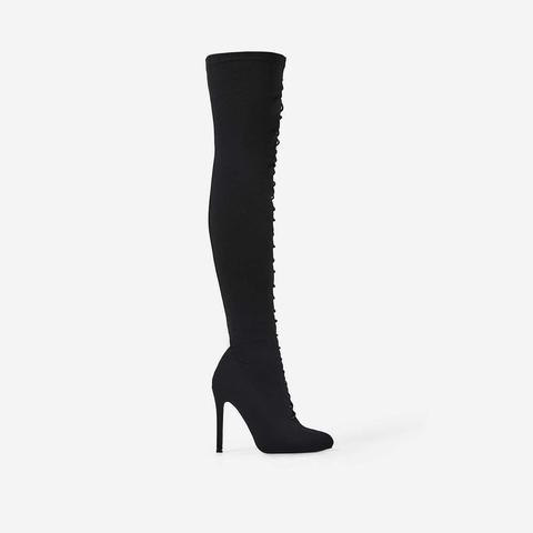 Kendrick Lace Up Long Boot In Black Knit, Black