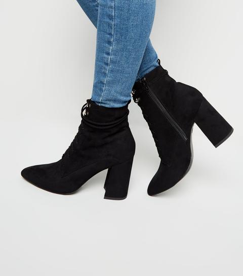 Black Pointed Lace-up Boots New Look Vegan