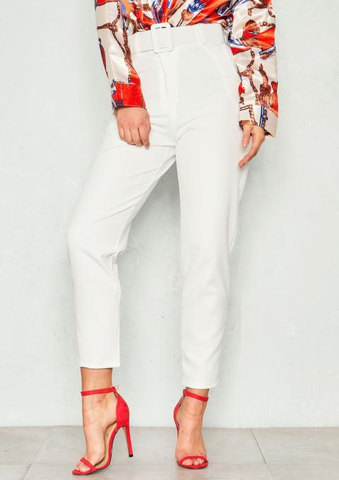 Izzy White High Waist Belted Trousers