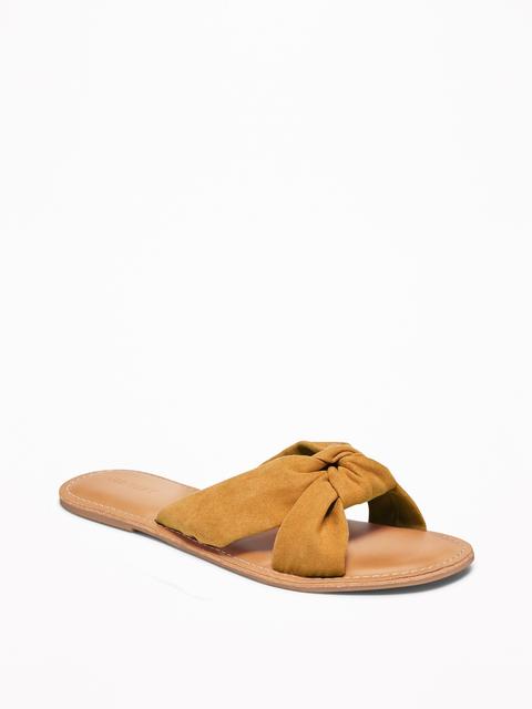 Faux-suede Knotted-twist Slide Sandals For Women