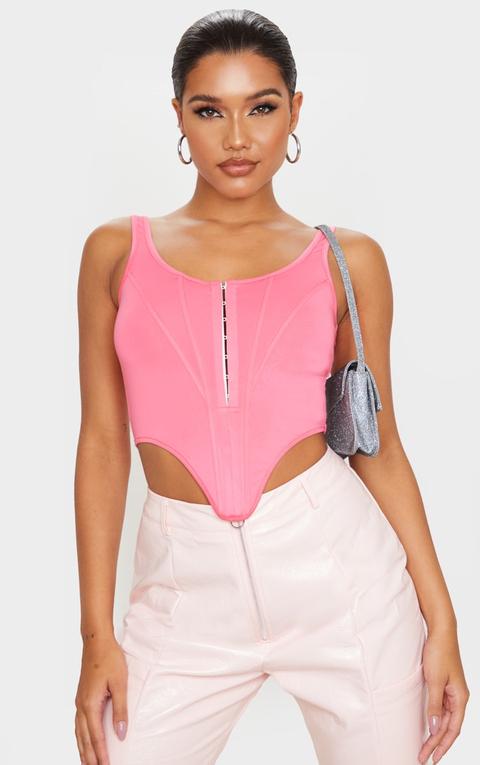 Neon Pink Disco Pointed Hem Cropped Corset