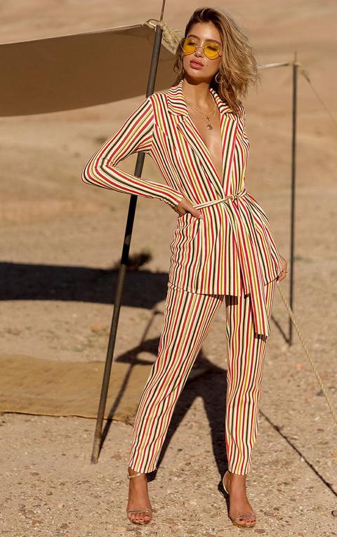 Mustard Striped Cigarette Trouser