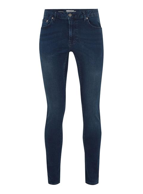 Mens Dark Blue Wash Spray On Jeans