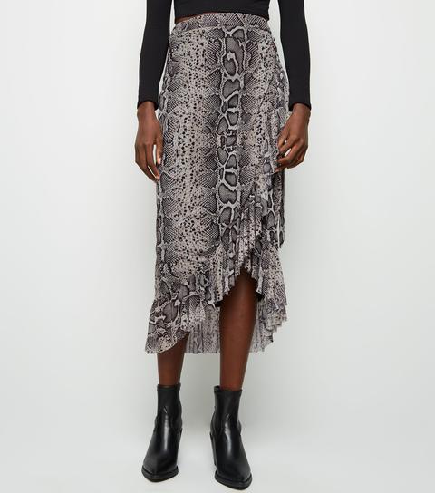 Black Snake Print Mesh Midi Skirt New Look