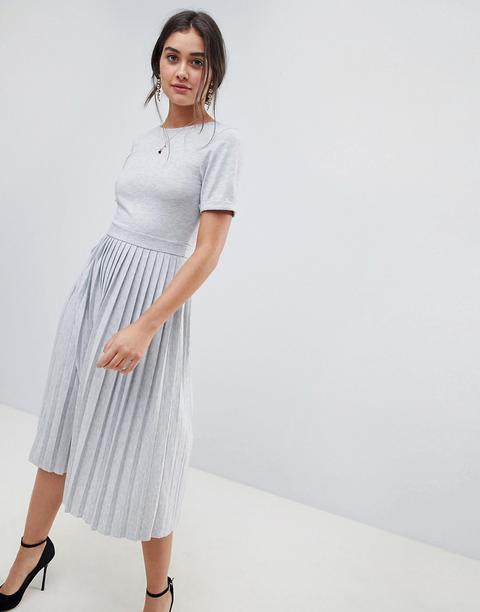 Vestido Midi Con Falda Plisada De Asos Design-gris