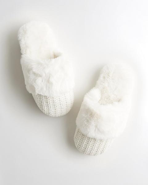 Faux-fur-lined Chenille Slippers