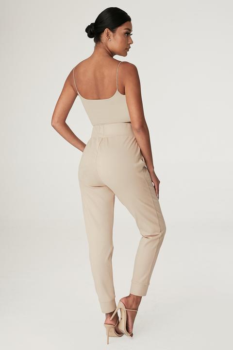 Amelia Fitted High Waisted Joggers - Almond