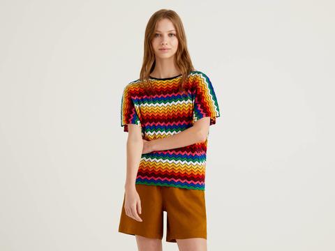 Benetton, Jersey Multicolor En Zigzag, Size M, Multicolor, Mujer