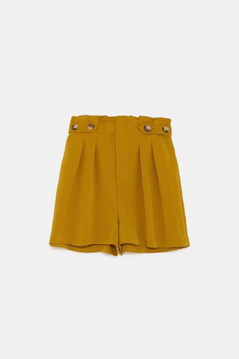 Paperbag Bermuda Shorts With Buttons