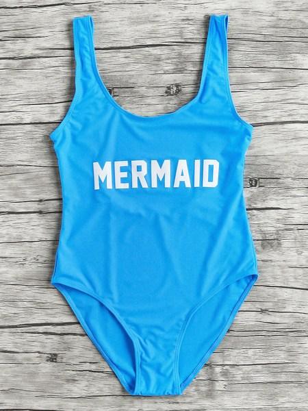 Bañador Playero De Cuello Redondo Con Estampado De Letras
