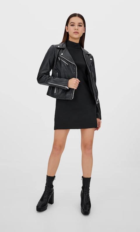 Stradivarius Blouson Style Motard Cuir Noir Xs
