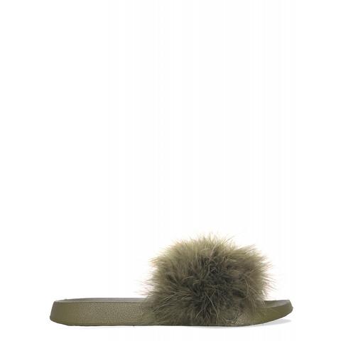 Nori Khaki Fluffy Sliders