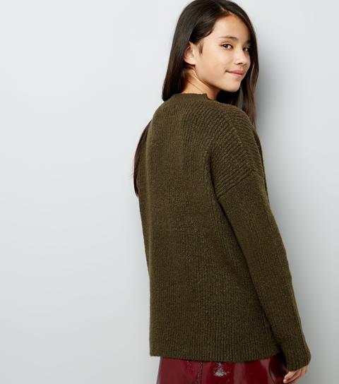 Teens Khaki Choker Neck Jumper