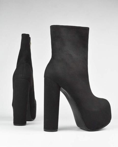 Ariel - Black Suede Block Heel Boots