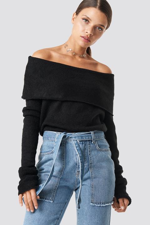 Offshoulder Folded Wide Sweater Black