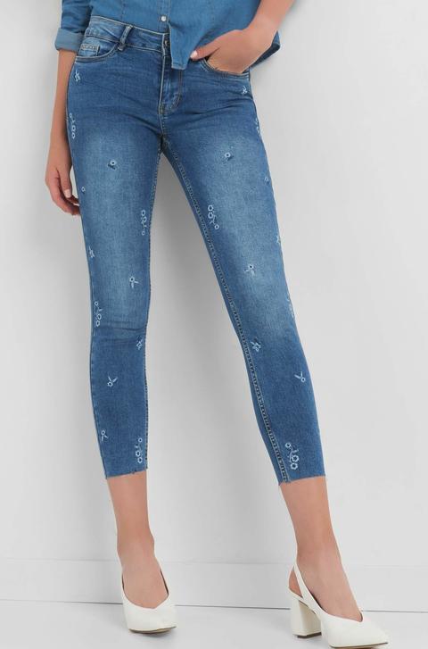 Ankle Jeans Mit Blumen-stickerei