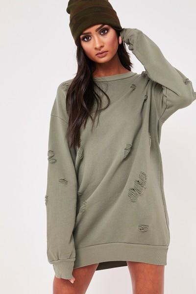 Hannah Khaki Distressed Jumper