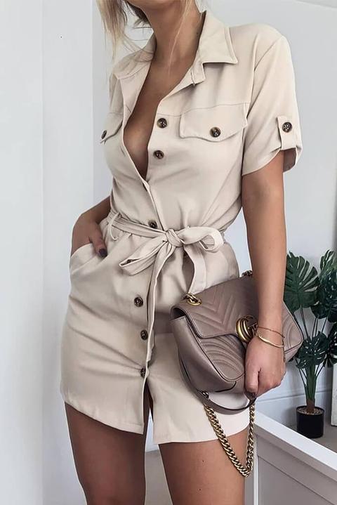 Sand Utility Stretch Crepe Mini Dress