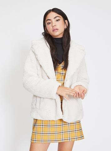 Womens Petite Cream Teddy Coat, Ivory
