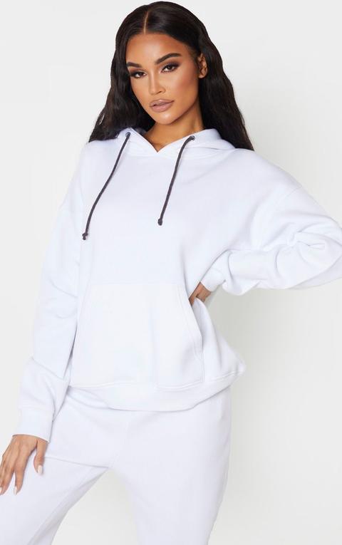 Hoodie Blanc Oversize À Large Poche Frontale, Blanc