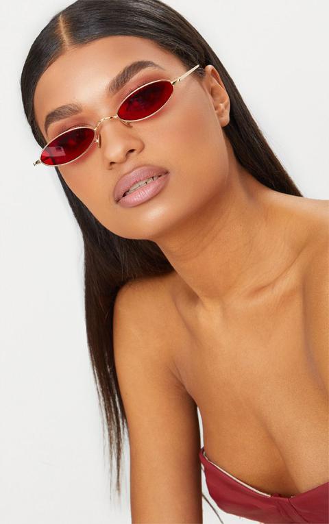 Red Small Oval Retro Sunglasses