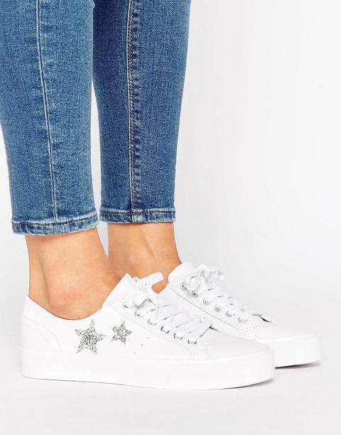 Pull&bear - Scarpe Da Ginnastica In Pelle Sintetica Con Stelle - Bianco