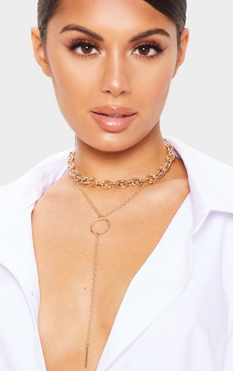 Gold Double Layer Chain And Ring Necklace