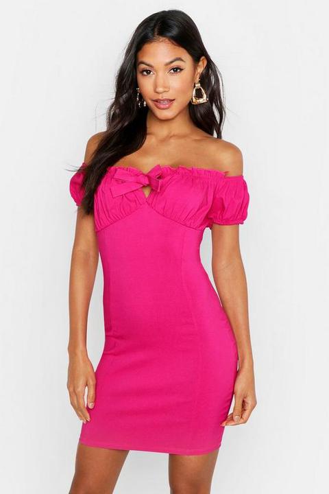 Peasant Ruffle Detail Bodycon Dress