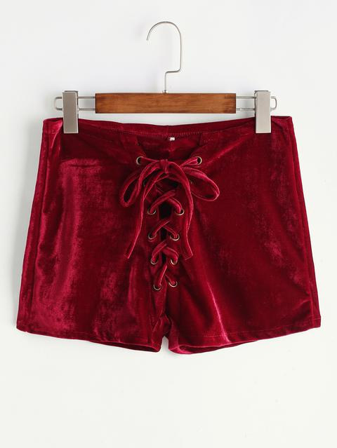 Borgogna Velvet Lace Up Front Shorts