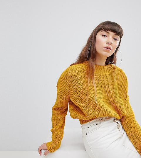 Daisy Street High Neck Jumper With Cable Knit - Mustard