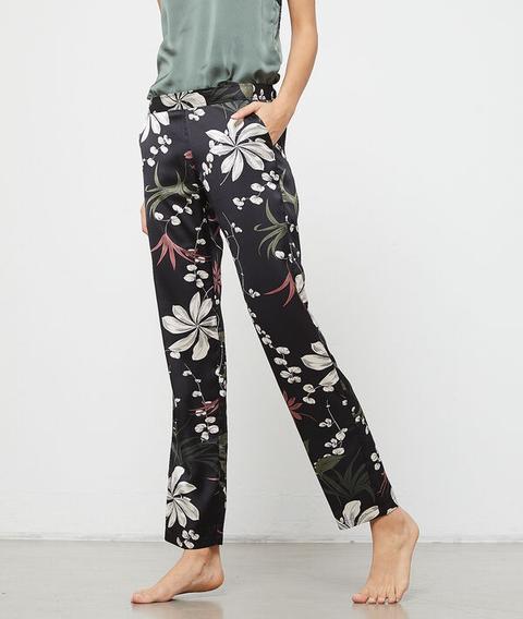 Pantalón De Satén Estampado Floral - Stella - M - Negro - Mujer - Etam