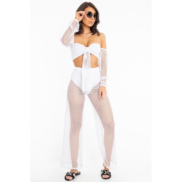 White Fish Net Crop Tie Top And Trousers Co-ord - Misa from Rebellious  Fashion on 21 Buttons