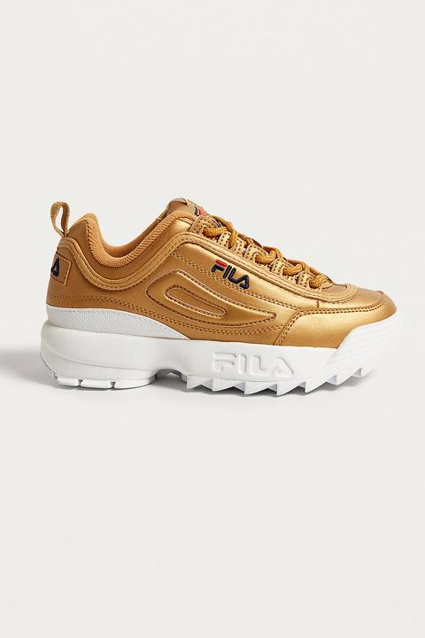 Fila Disruptor Ii Premium Metal Gold Trainers - Womens Uk 5