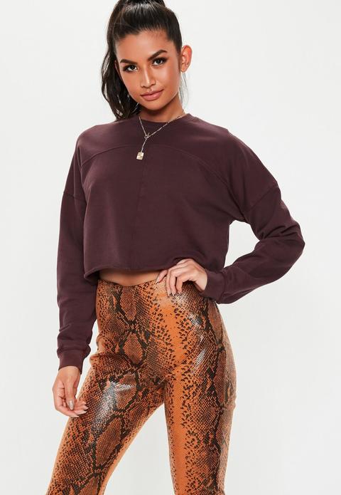 Tall Chocolate Raw Hem Cropped Sweatshirt