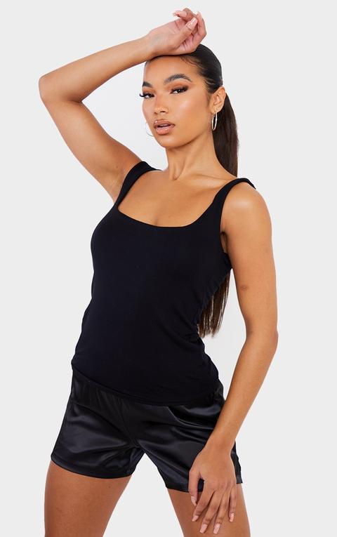 Basic Black Square Neck Jersey Vest Top