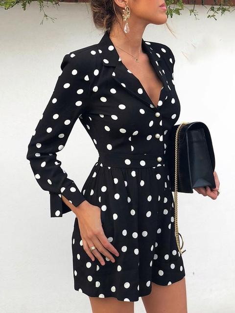 Polka Dot V Neck Long Sleeve Romper