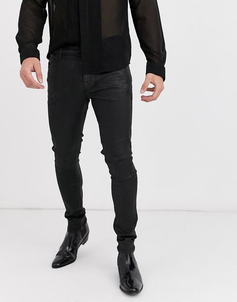 Asos Design Super Skinny Coated Leather Look Jeans In Black