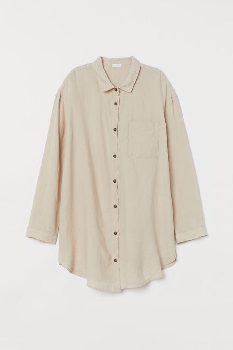 Washed Linen Nightshirt - Beige