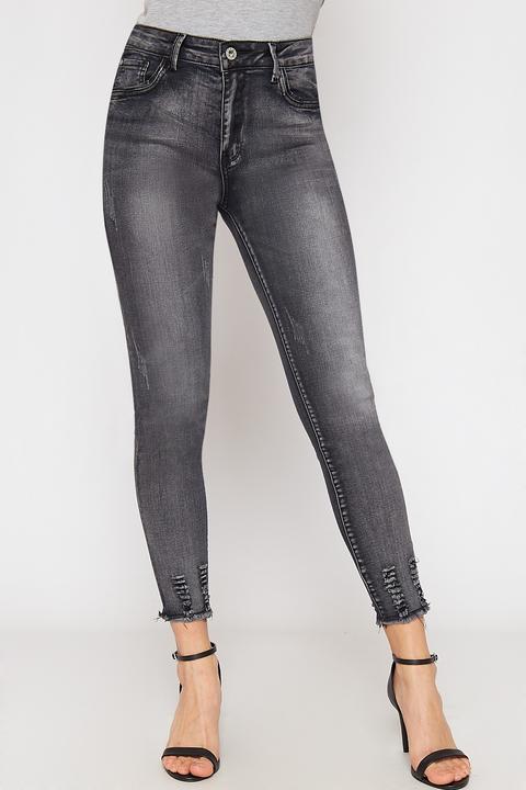 Keira Distressed Denim Frayed Skinny Ankle Jeans