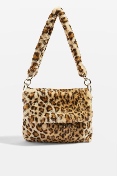 Womens Leopard Print Teddy Faux Fur Shoulder Bag - True Leopard, True Leopard