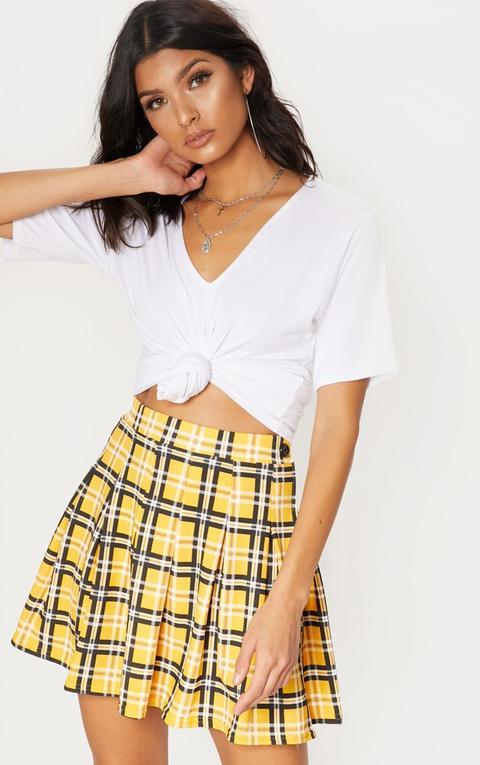 Yellow Check Tennis Side Split Skirt, Yellow