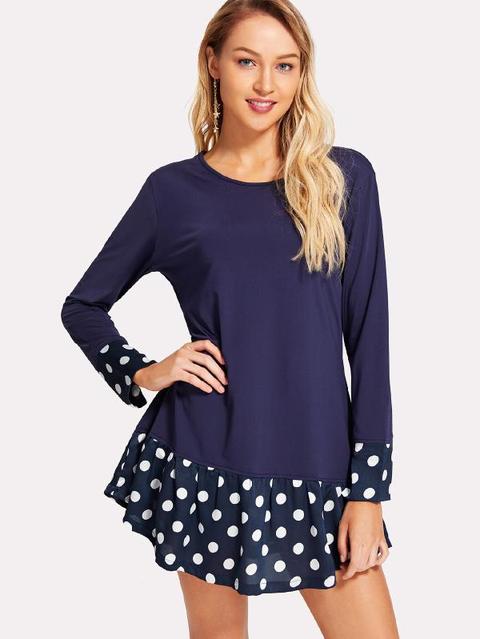 Vestito Con Polsini A Pois A Contrasto