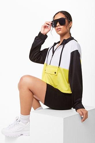 Forever 21 Colorblock Track Hoodie , Black/yellow