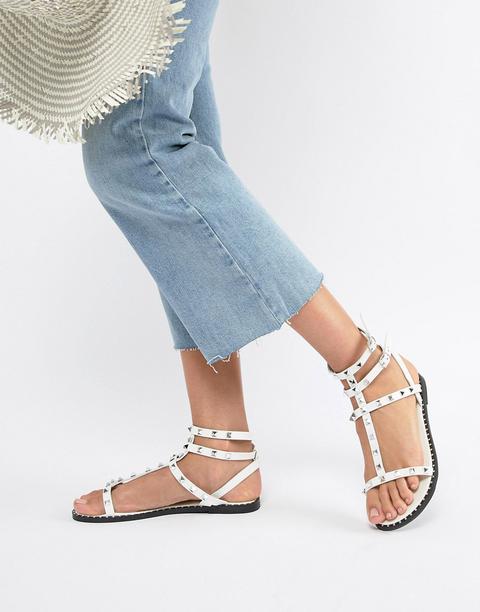 Qupid Studded Flat Sandals-white